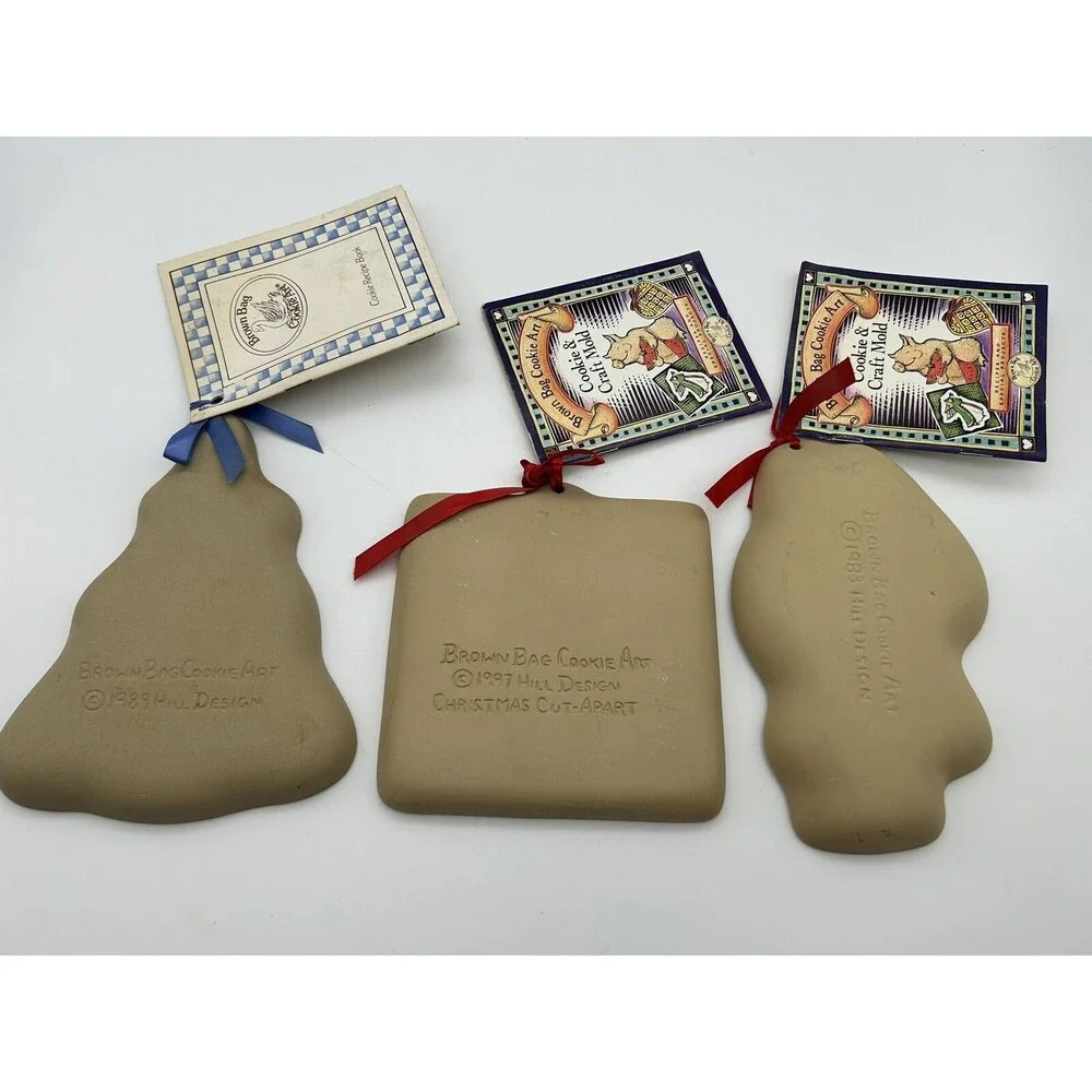 3-Brown Bag Cookie Art and Craft Molds 1983, 1989 and 1997 Christmas Molds